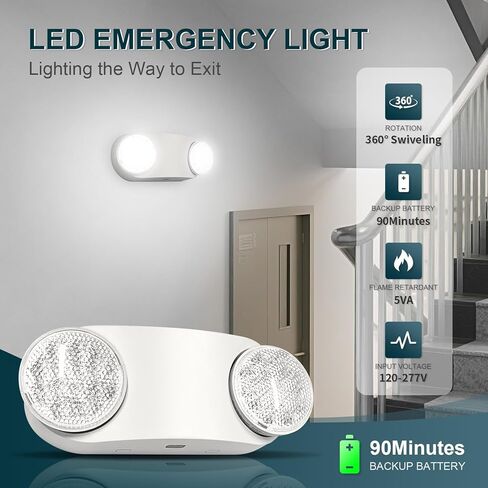 4PK LED Emergency Lights, Commercial Emergency Lighting for Business, Power Outages, Offices, with Backup Battery (90 Minutes), Wall Mount, Hard Wired, 120-277V, Fire Resistant (94V-0) UL White in Saudi Arabia