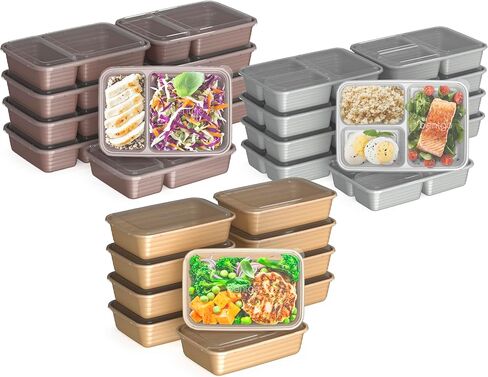 Bentgo Prep 60-Piece Meal Prep Kit - Reusable PFAS & BPA-Free Food Containers, 1-Compartment, 2-Compartment, & 3-Compartments - Microwave, Freezer, & Dishwasher Safe (Gleam Metallics) in Saudi Arabia