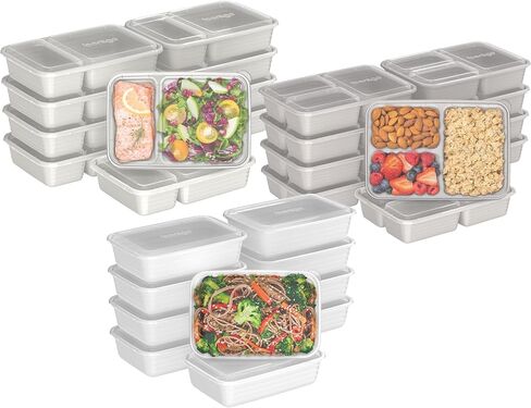Bentgo Prep 60-Piece Meal Prep Kit - Reusable PFAS & BPA-Free Food Containers, 1-Compartment, 2-Compartment, & 3-Compartments - Microwave, Freezer, & Dishwasher Safe (Gleam Metallics) in Saudi Arabia
