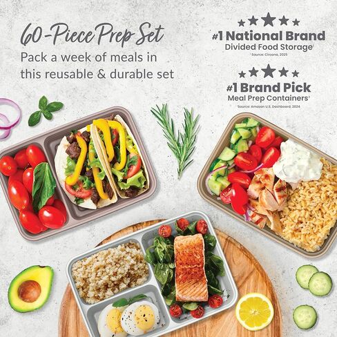 Bentgo Prep 60-Piece Meal Prep Kit - Reusable PFAS & BPA-Free Food Containers, 1-Compartment, 2-Compartment, & 3-Compartments - Microwave, Freezer, & Dishwasher Safe (Gleam Metallics) in Saudi Arabia