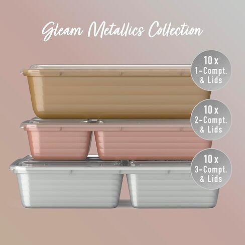 Bentgo Prep 60-Piece Meal Prep Kit - Reusable PFAS & BPA-Free Food Containers, 1-Compartment, 2-Compartment, & 3-Compartments - Microwave, Freezer, & Dishwasher Safe (Gleam Metallics) in Saudi Arabia