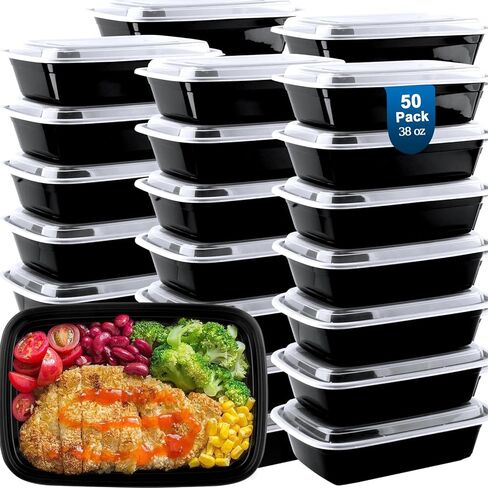 vivigu 50 Pack Meal Prep Containers 38 oz, Leakproof To Go Food Containers, Disposable & Reusable Food Prep Containers for Takeout, Food Storage Containers BPA-Free, Microwave/Dishwasher/Freezer Safe in Saudi Arabia