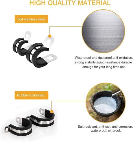 LTI Universal 20 Pack 1 inch Stainless Steel Cable Clamp, Rubber Cushioned Insulated Clamp, Metal Clamp, Tube Holder Fastener for Tube, Pipe or Wire Cord Installation (20pcs 1") in Saudi Arabia