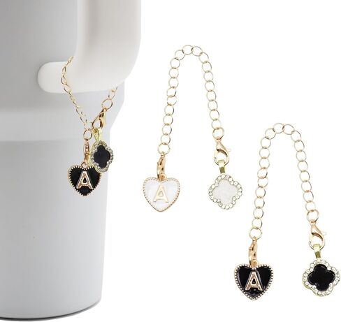 2Pcs Letter Charm Accessories for Stanley Cup,Name ID Initial Letter for Stanley 30&40 oz Tumbler with Handle,Heart Shape & Four Leaf Clover Initial Personalized Identification Charms Chain in Saudi Arabia