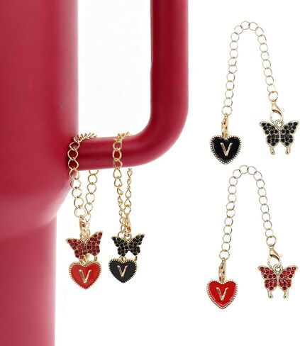 2Pcs Letter Charm Accessories for Stanley Cup,Name ID Initial Letter for Stanley 30&40 oz Tumbler with Handle,Heart Shape & Four Leaf Clover Initial Personalized Identification Charms Chain in Saudi Arabia