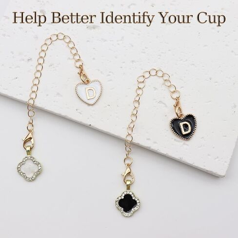 2Pcs Letter Charm Accessories for Stanley Cup,Name ID Initial Letter for Stanley 30&40 oz Tumbler with Handle,Heart Shape & Four Leaf Clover Initial Personalized Identification Charms Chain in Saudi Arabia