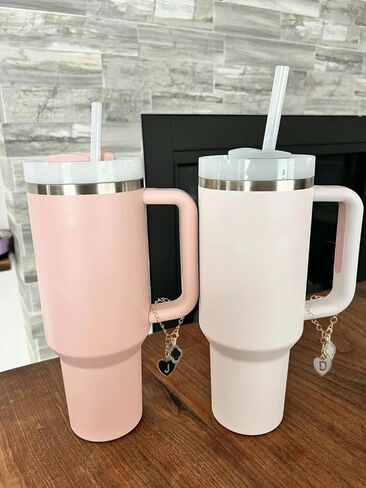 2Pcs Letter Charm Accessories for Stanley Cup,Name ID Initial Letter for Stanley 30&40 oz Tumbler with Handle,Heart Shape & Four Leaf Clover Initial Personalized Identification Charms Chain in Saudi Arabia