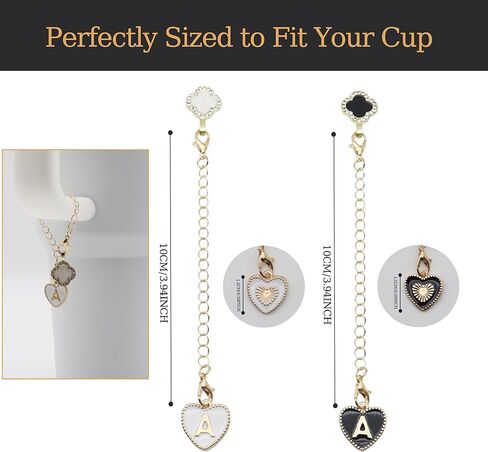 2Pcs Letter Charm Accessories for Stanley Cup,Name ID Initial Letter for Stanley 30&40 oz Tumbler with Handle,Heart Shape & Four Leaf Clover Initial Personalized Identification Charms Chain in Saudi Arabia