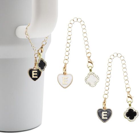 2Pcs Letter Charm Accessories for Stanley Cup,Name ID Initial Letter for Stanley 30&40 oz Tumbler with Handle,Heart Shape & Four Leaf Clover Initial Personalized Identification Charms Chain in Saudi Arabia