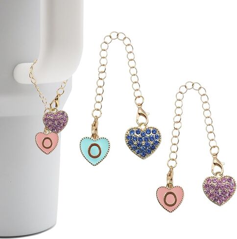 2Pcs Letter Charm Accessories for Stanley Cup,Name ID Initial Letter for Stanley 30&40 oz Tumbler with Handle,Heart Shape & Four Leaf Clover Initial Personalized Identification Charms Chain in Saudi Arabia