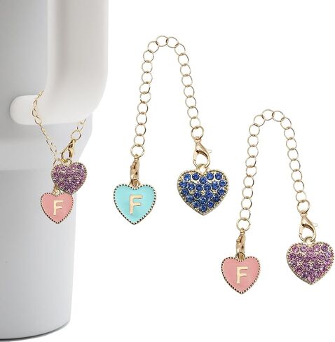 2Pcs Letter Charm Accessories for Stanley Cup,Name ID Initial Letter for Stanley 30&40 oz Tumbler with Handle,Heart Shape & Four Leaf Clover Initial Personalized Identification Charms Chain in Saudi Arabia