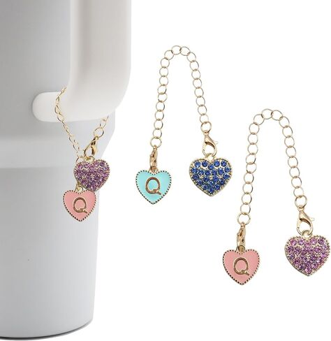 2Pcs Letter Charm Accessories for Stanley Cup,Name ID Initial Letter for Stanley 30&40 oz Tumbler with Handle,Heart Shape & Four Leaf Clover Initial Personalized Identification Charms Chain in Saudi Arabia