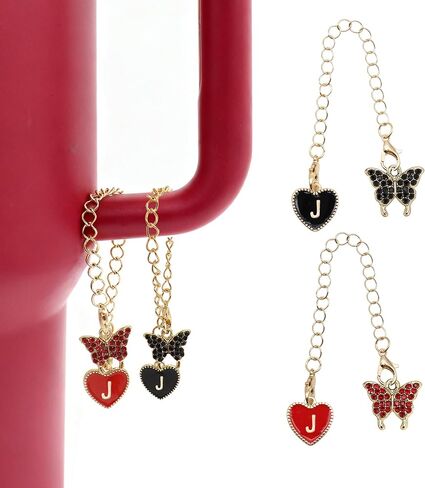2Pcs Letter Charm Accessories for Stanley Cup,Name ID Initial Letter for Stanley 30&40 oz Tumbler with Handle,Heart Shape & Four Leaf Clover Initial Personalized Identification Charms Chain in Saudi Arabia