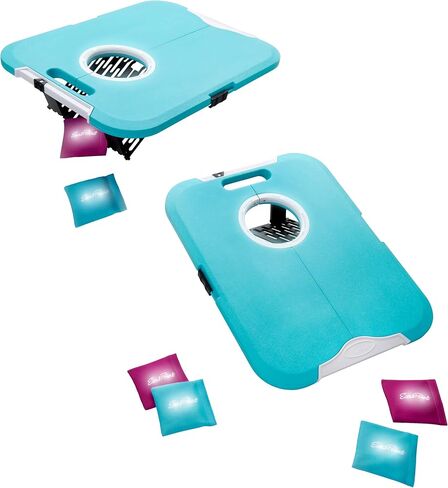 EastPoint Light-Up Cornhole Board Set - Turquoise/White 23.5x18in - Foldable for Camping Accessories & Beach Fun - Built-in LEDs for Backyard & Lawn Games - Effortless Bean Bag Toss & Yard Games in Saudi Arabia