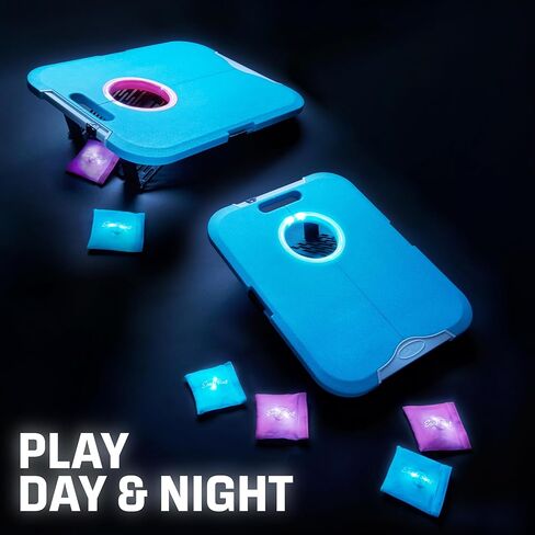 EastPoint Light-Up Cornhole Board Set - Turquoise/White 23.5x18in - Foldable for Camping Accessories & Beach Fun - Built-in LEDs for Backyard & Lawn Games - Effortless Bean Bag Toss & Yard Games in Saudi Arabia