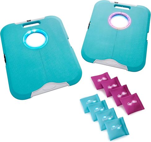 EastPoint Light-Up Cornhole Board Set - Turquoise/White 23.5x18in - Foldable for Camping Accessories & Beach Fun - Built-in LEDs for Backyard & Lawn Games - Effortless Bean Bag Toss & Yard Games in Saudi Arabia
