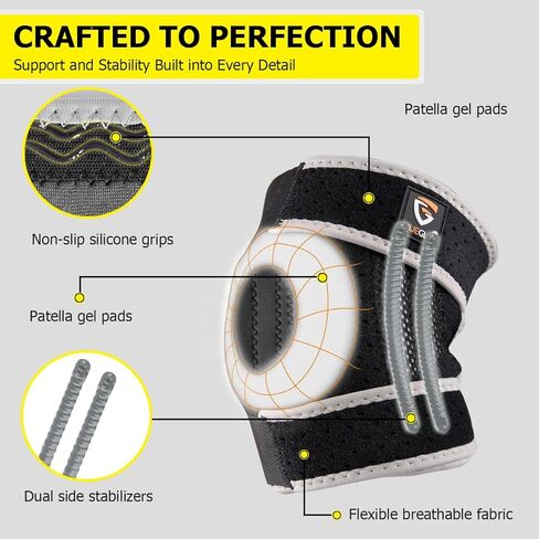 HUEGLO Kids Knee Brace Osgood Schlatter Youth لألم الركبة، دعم الركبة المضغوط القابل للتعديل مع مثبتات جانبية للرياضة، التهاب المفاصل، الرضفة، تمزق الغضروف المفصلي، ACL، دعامة الركبة الصغيرة جدًا للأولاد والبنات، أسود/رمادي in Kuwait