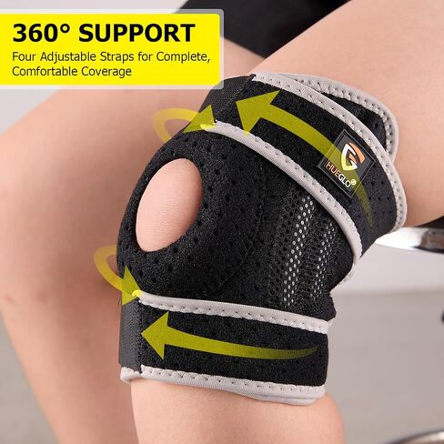 HUEGLO Kids Knee Brace Osgood Schlatter Youth لألم الركبة، دعم الركبة المضغوط القابل للتعديل مع مثبتات جانبية للرياضة، التهاب المفاصل، الرضفة، تمزق الغضروف المفصلي، ACL، دعامة الركبة الصغيرة جدًا للأولاد والبنات، أسود/رمادي in Kuwait