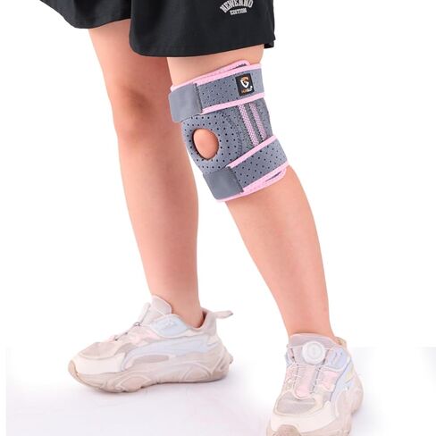 HUEGLO Kids Knee Brace Osgood Schlatter Youth لألم الركبة، دعم الركبة المضغوط القابل للتعديل مع مثبتات جانبية للرياضة، التهاب المفاصل، الرضفة، تمزق الغضروف المفصلي، ACL، دعامة الركبة الصغيرة جدًا للأولاد والبنات، أسود/رمادي in Kuwait