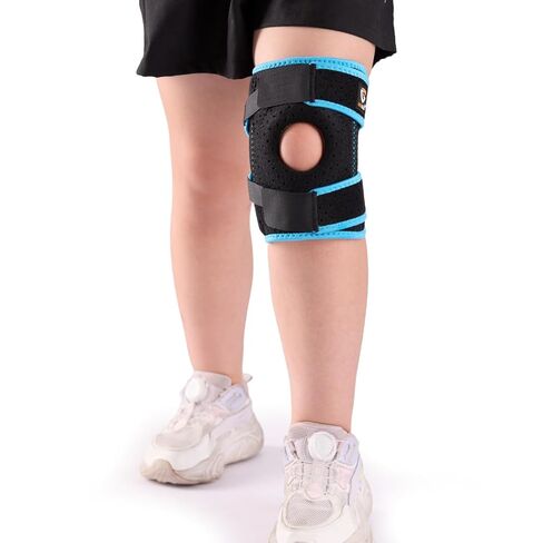 HUEGLO Kids Knee Brace Osgood Schlatter Youth لألم الركبة، دعم الركبة المضغوط القابل للتعديل مع مثبتات جانبية للرياضة، التهاب المفاصل، الرضفة، تمزق الغضروف المفصلي، ACL، دعامة الركبة الصغيرة جدًا للأولاد والبنات، أسود/رمادي in Kuwait