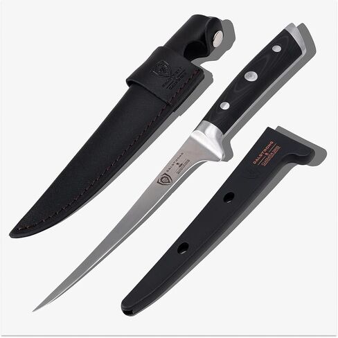Dalstrong Fillet Knife - 7 inch Flexible Blade - Gladiator Series Elite - High Carbon German Steel - Black G10 Handle Boning Knife - w/Two Sheaths - Razor Sharp Kitchen Knife Gift - NSF Certified in Saudi Arabia