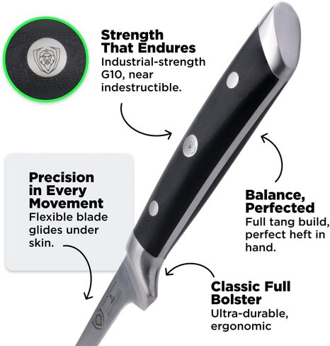 Dalstrong Fillet Knife - 7 inch Flexible Blade - Gladiator Series Elite - High Carbon German Steel - Black G10 Handle Boning Knife - w/Two Sheaths - Razor Sharp Kitchen Knife Gift - NSF Certified in Saudi Arabia