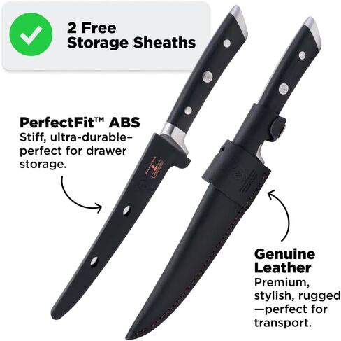 Dalstrong Fillet Knife - 7 inch Flexible Blade - Gladiator Series Elite - High Carbon German Steel - Black G10 Handle Boning Knife - w/Two Sheaths - Razor Sharp Kitchen Knife Gift - NSF Certified in Saudi Arabia