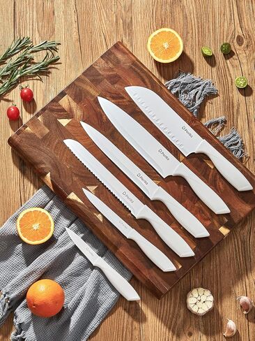 Knife Set, D.Perlla 16 Pieces White Kitchen Knife Set with Acrylic Stand, High Carbon Stainless Steel, Non Stick Coated Knife Block Set, No Rust, Non Slip Handle, Sharp Knife in Saudi Arabia