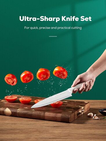 Knife Set, D.Perlla 16 Pieces White Kitchen Knife Set with Acrylic Stand, High Carbon Stainless Steel, Non Stick Coated Knife Block Set, No Rust, Non Slip Handle, Sharp Knife in Saudi Arabia