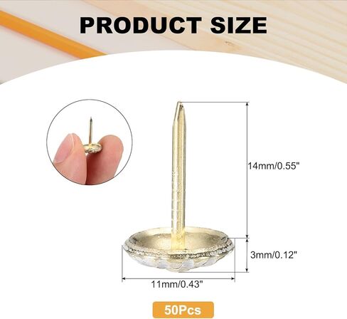uxcell 50Pcs Upholstery Tacks, 7/16" x 11/16" Vintage Flower Head Furniture Upholstery Nails Decorative Thumb Tacks Pins for Sofa Chair Bed, Gold/White in Saudi Arabia
