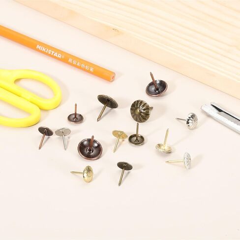 uxcell 50Pcs Upholstery Tacks, 7/16" x 11/16" Vintage Flower Head Furniture Upholstery Nails Decorative Thumb Tacks Pins for Sofa Chair Bed, Gold/White in Saudi Arabia