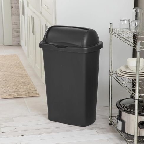 Kitchen Trash Can, 13 Gallon Plastic Garbage Bin with Roll Top Lid, Black in Saudi Arabia