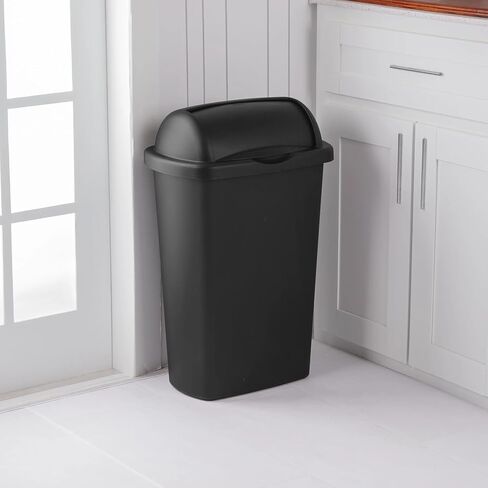 Kitchen Trash Can, 13 Gallon Plastic Garbage Bin with Roll Top Lid, Black in Saudi Arabia