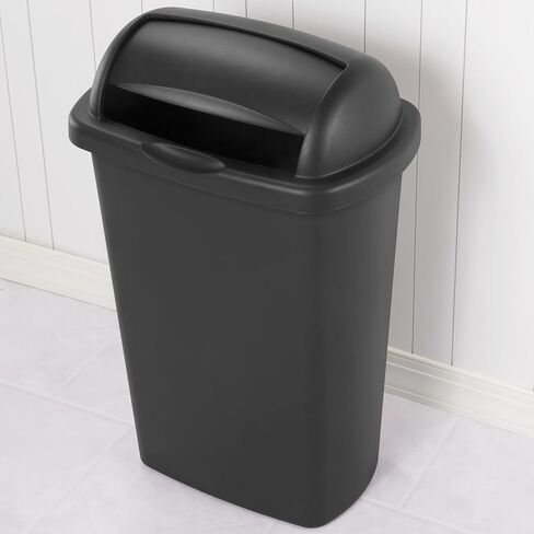 Kitchen Trash Can, 13 Gallon Plastic Garbage Bin with Roll Top Lid, Black in Saudi Arabia