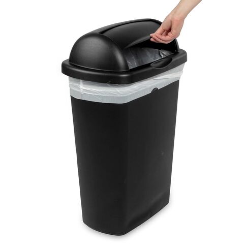 Kitchen Trash Can, 13 Gallon Plastic Garbage Bin with Roll Top Lid, Black in Saudi Arabia