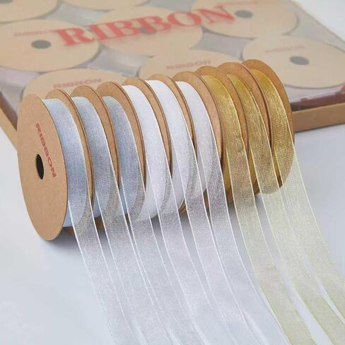 3/8" x 90 Yards Organza Ribbon Set 9 Rolls x 10 Yards Sheer Ribbon for Gift Wrapping Crafts Christmas Decorating, Embroidery, Crafting, Sewing,Wedding, Birthday Party, Holiday. (Mixed Color-1) in Saudi Arabia
