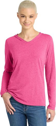 District Made Ladies Perfect Tri Long Sleeve Hoodie. DM139L Black Frost S in Saudi Arabia