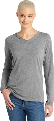 District Made Ladies Perfect Tri Long Sleeve Hoodie. DM139L Black Frost S in Saudi Arabia