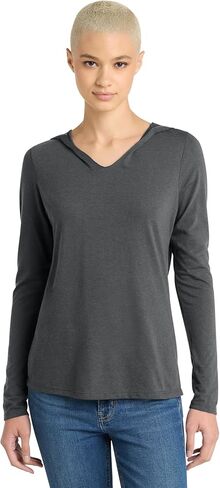 District Made Ladies Perfect Tri Long Sleeve Hoodie. DM139L Black Frost S in Saudi Arabia