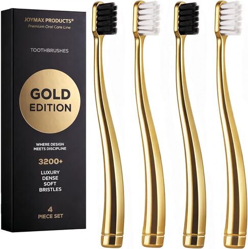 JoyMax Gold Edition Toothbrush Set (4 Pack) Luxury Dense Soft Bristles, Premium Gold Handle, 3200+ Bristles in Saudi Arabia