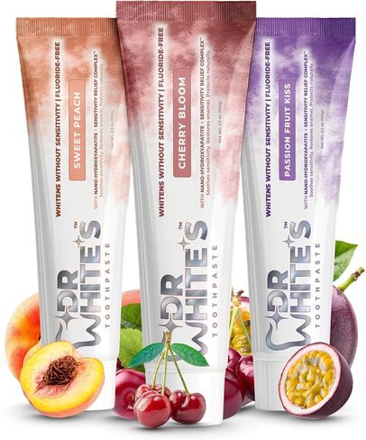 Dr. White’s Cherry Bloom Whitening Toothpaste for Sensitive Teeth | Fruit by Design™ Fluoride-Free with Nano Hydroxyapatite | Enamel Repair | Mint-Free, Dentist-Formulated in Saudi Arabia