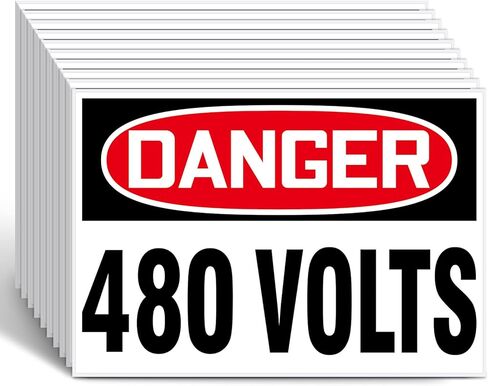 10 قطع من ملصقات Novabright DANGER 480 Volts - ملصقات تحذيرية من الفينيل لاصقة مقاس 5 بوصة × 3.5 بوصة لمكان العمل الصناعي الكهربائي in Kuwait
