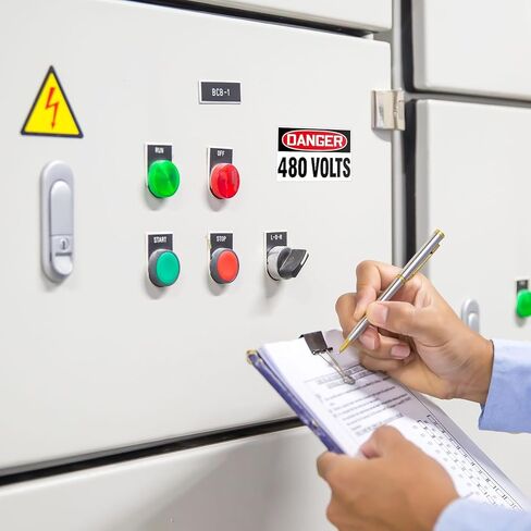 10 قطع من ملصقات Novabright DANGER 480 Volts - ملصقات تحذيرية من الفينيل لاصقة مقاس 5 بوصة × 3.5 بوصة لمكان العمل الصناعي الكهربائي in Kuwait