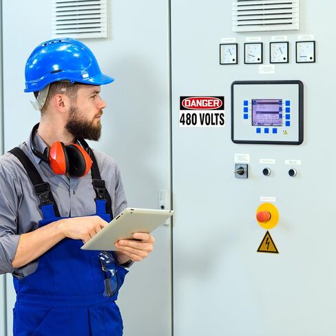 10 قطع من ملصقات Novabright DANGER 480 Volts - ملصقات تحذيرية من الفينيل لاصقة مقاس 5 بوصة × 3.5 بوصة لمكان العمل الصناعي الكهربائي in Kuwait