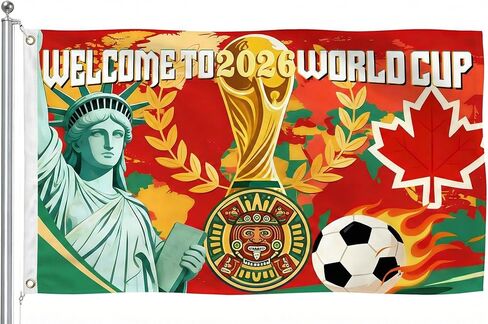 كأس العالم لكرة القدم 2026، علم 2026، بضائع كرة القدم الأمريكية، كندا، المكسيك، 5 × 3 قدم، مرحبًا بك في كأس العالم لكرة القدم 2026، لافتة لحفلات المشاهدة الرياضية وأحداث تجمع المعجبين، 2026، علم الترحيب in Saudi Arabia