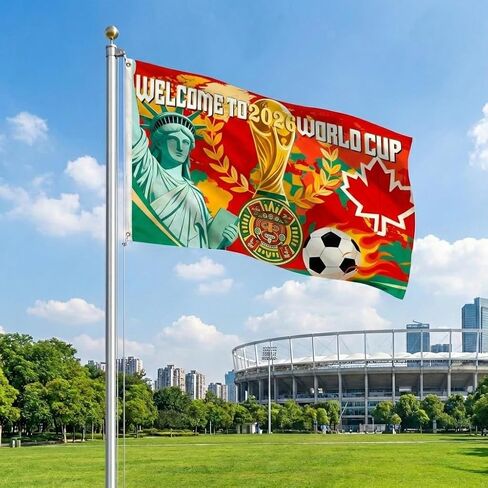 كأس العالم لكرة القدم 2026، علم 2026، بضائع كرة القدم الأمريكية، كندا، المكسيك، 5 × 3 قدم، مرحبًا بك في كأس العالم لكرة القدم 2026، لافتة لحفلات المشاهدة الرياضية وأحداث تجمع المعجبين، 2026، علم الترحيب in Saudi Arabia