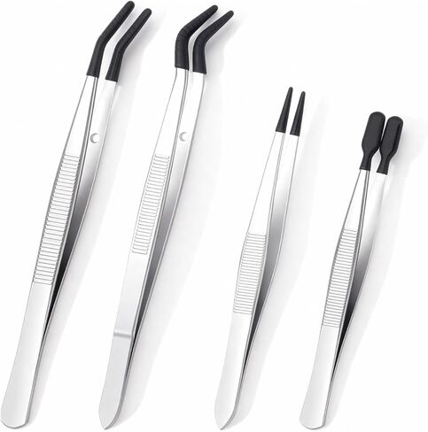 4 Pcs Rubber Tip Tweezers Set, Non-Scratch PVC Coated Tips - Fine Point, Flat & Bent Head Tweezers for Crafts, Jewelry Making, Electronics, Eyelash Extensions in Saudi Arabia