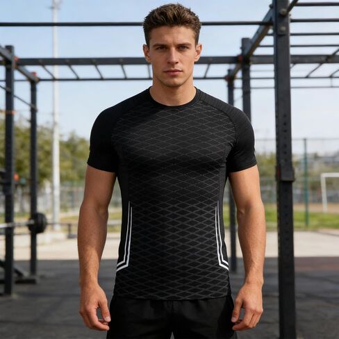 Mens Athletic T-Shirt Short Sleeve Shirt Casual Crew Neck T-Shirts Sports Breathable Lightweight Tops in Saudi Arabia