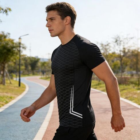 Mens Athletic T-Shirt Short Sleeve Shirt Casual Crew Neck T-Shirts Sports Breathable Lightweight Tops in Saudi Arabia