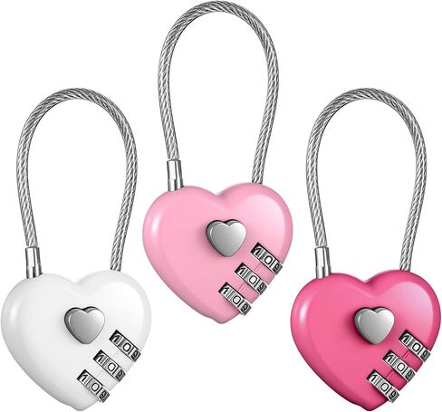 3 PCS Heart Lock, 3 Digit Combination Padlocks Pink Combination Lock for Luggage, Lockers, Backpacks, Jewelry Boxes, Travel & Outdoor Use in Saudi Arabia